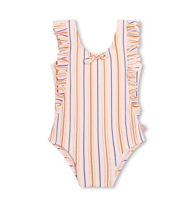 Stiped Swimsuit with ruffle tripm