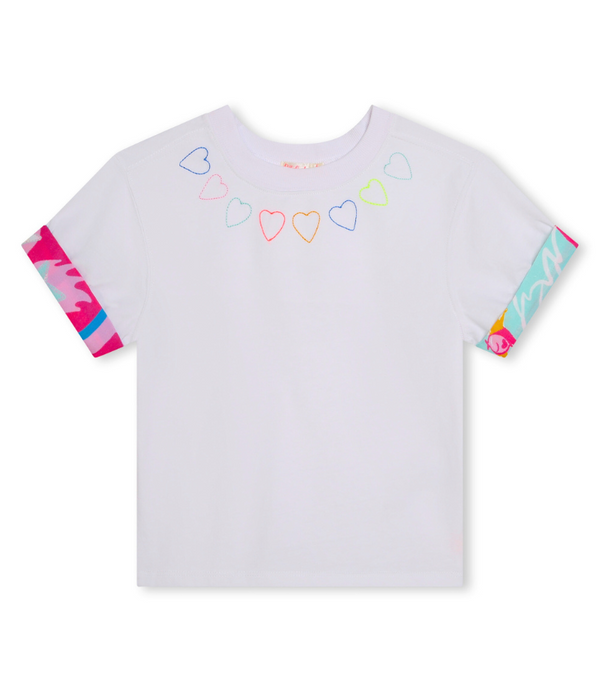 Girl Print cuff T-Shirt with Hearts