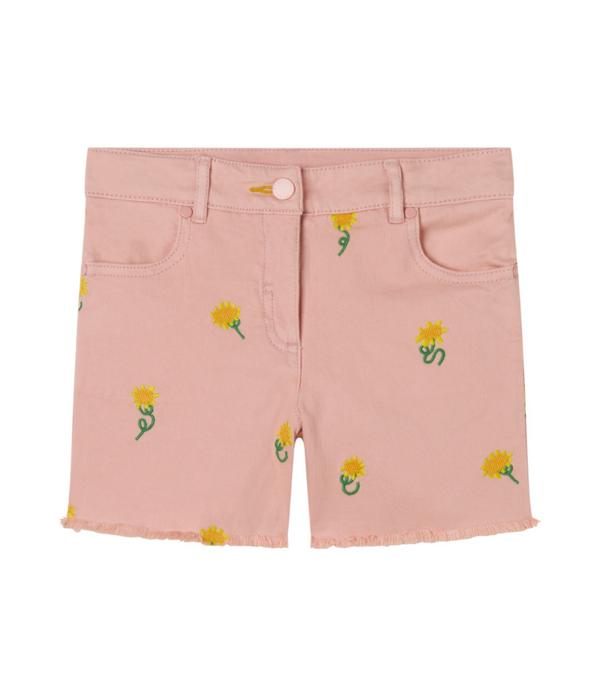 Floral embroidered denim shorts