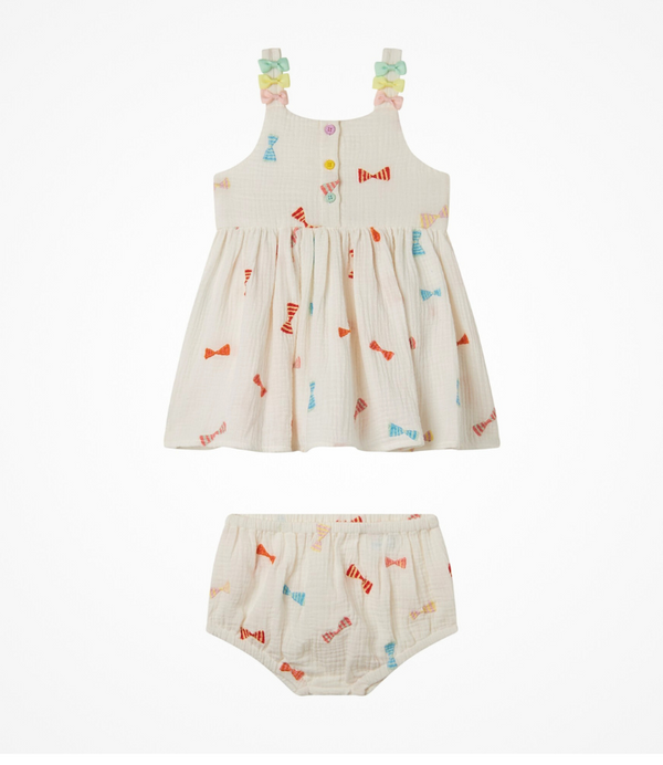 Baby girl  bow-detail cotton dress w/bloomer