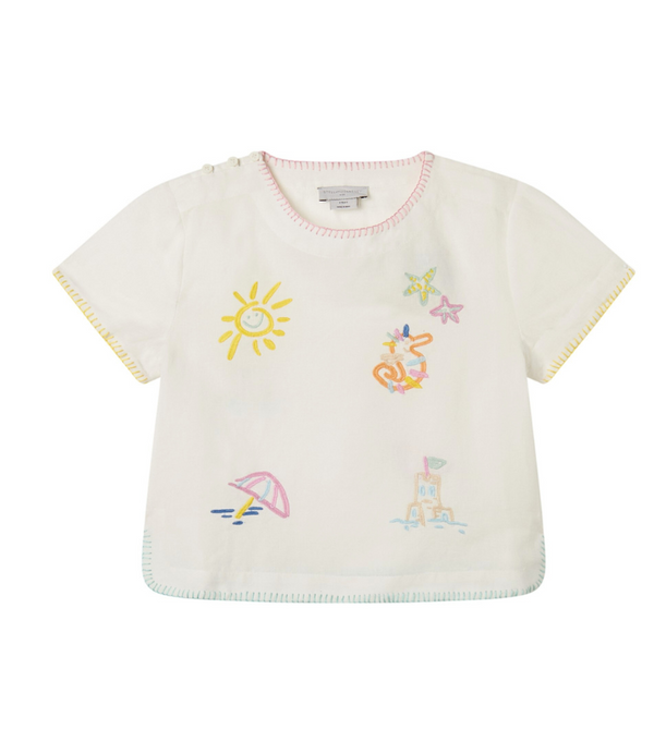 Girls Ivory Linen with Beach icons Blouse