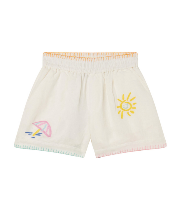 Girls Ivory Linen with Beach icons Short