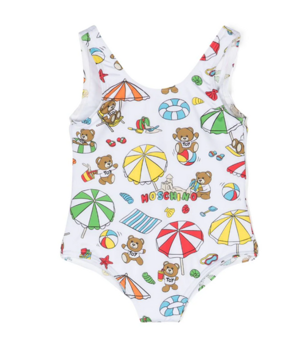 Babies' Girl White Holiday Teddy Bear Swimsuit