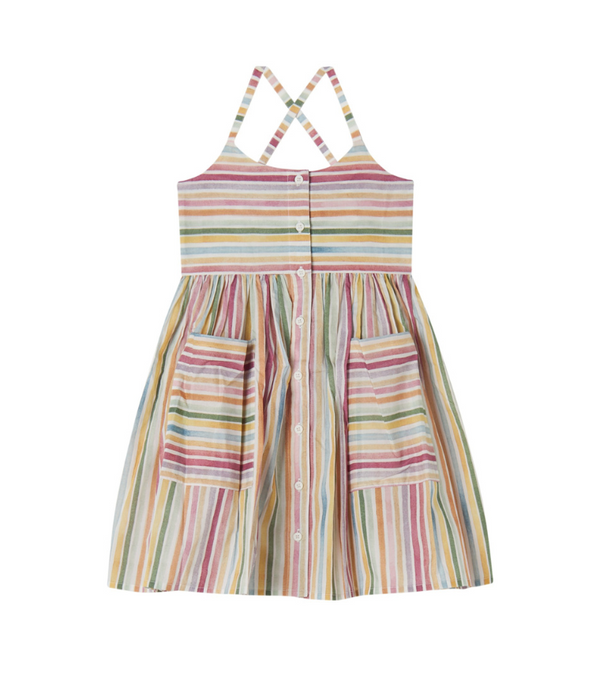 Girls Rainbow Striped Cotton Dress