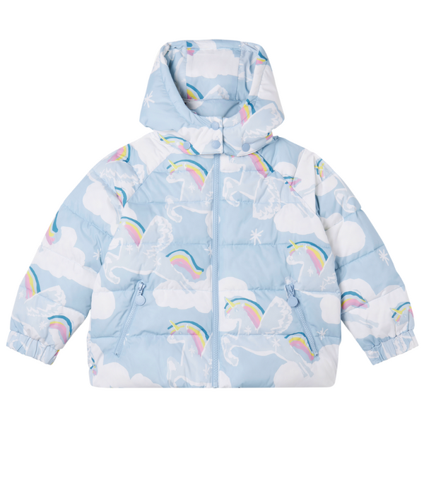 Rainbow Unicorn Cloud Print Puffer Coat