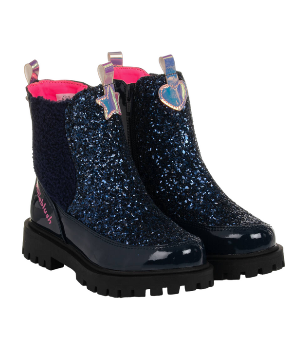 Girls Navy Blue Glitter Boots