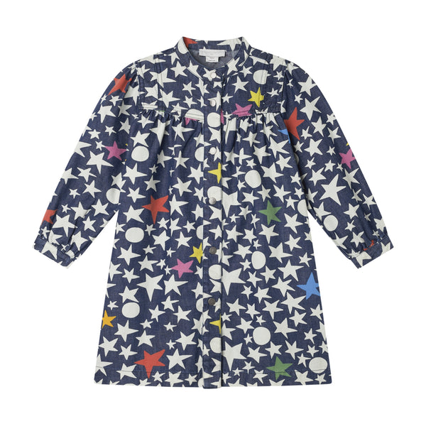 Girl Long Sleeve Big Stars Denim Dress