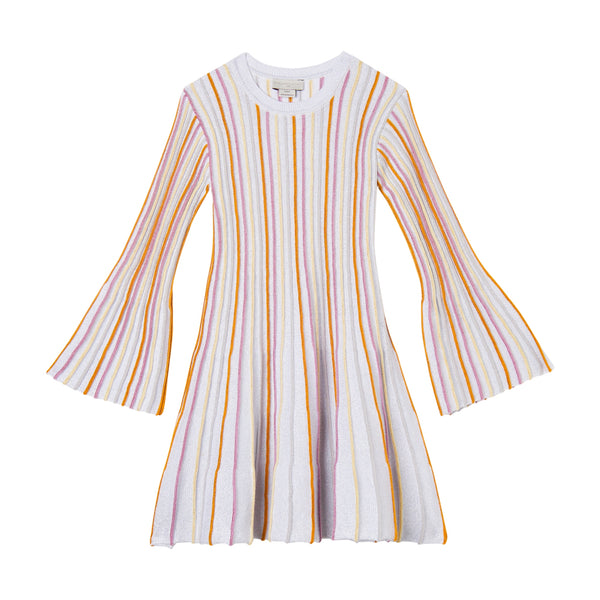 Girl Long Sleeve Knit Dress with Multicolors Stripes