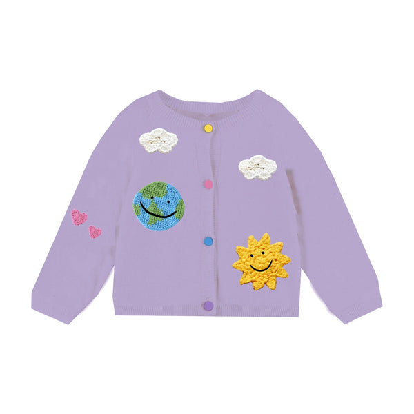 Baby Girl Cardigan with Stay Earthy Crochet Patches