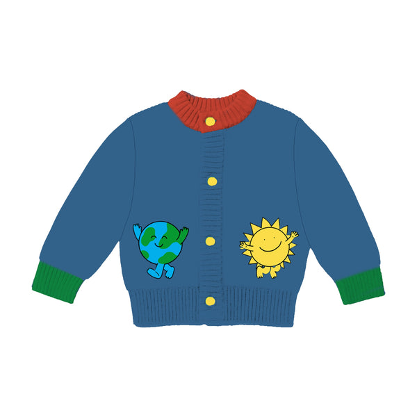 Baby Boy Cardigan with Sun and Earth Patches