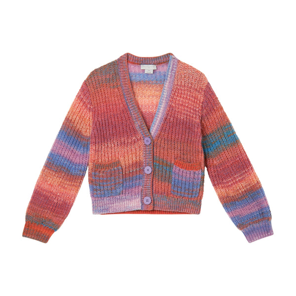 Girl Multicolor Space Dye Stripe Cardigan