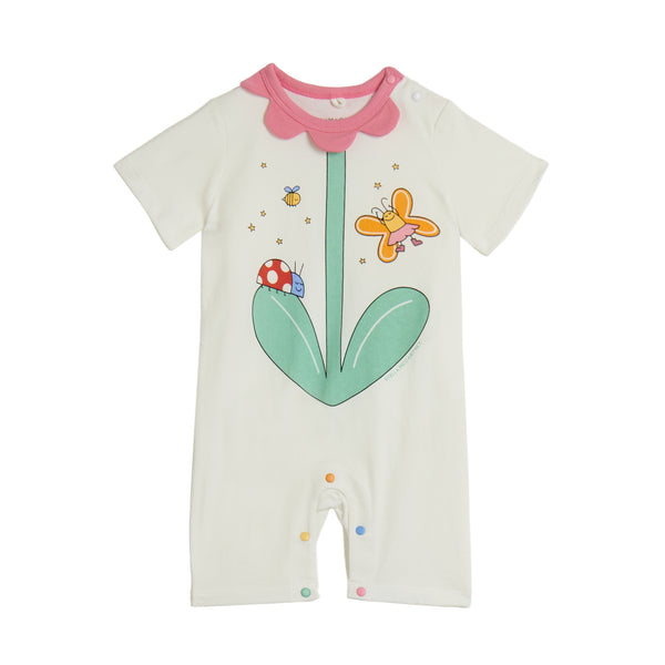 BABY GIRL SS ROMPER WITH GARDEN CRITTERS
