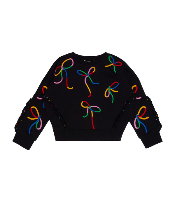 Girl Bow Ribbon Print Frilled Sweatshirt