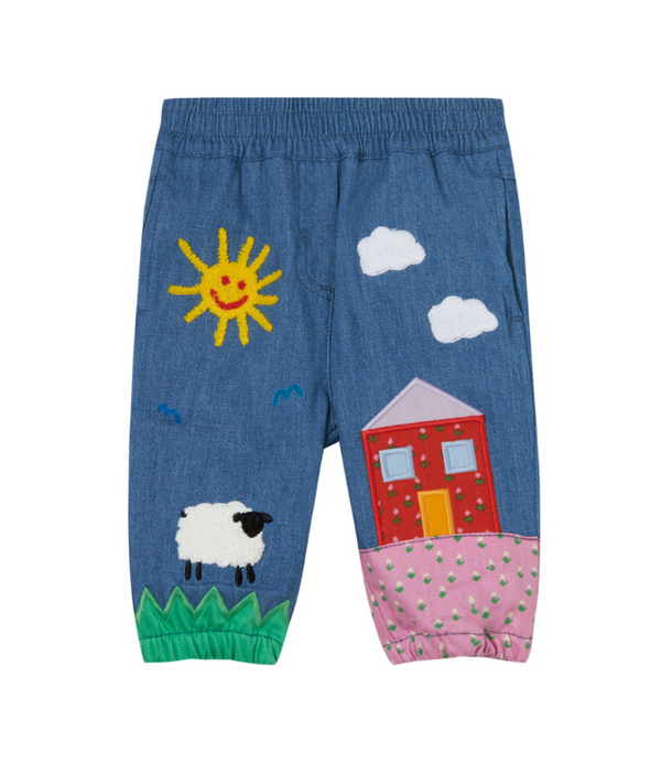 Baby Girls Blue Denim Farm Trousers