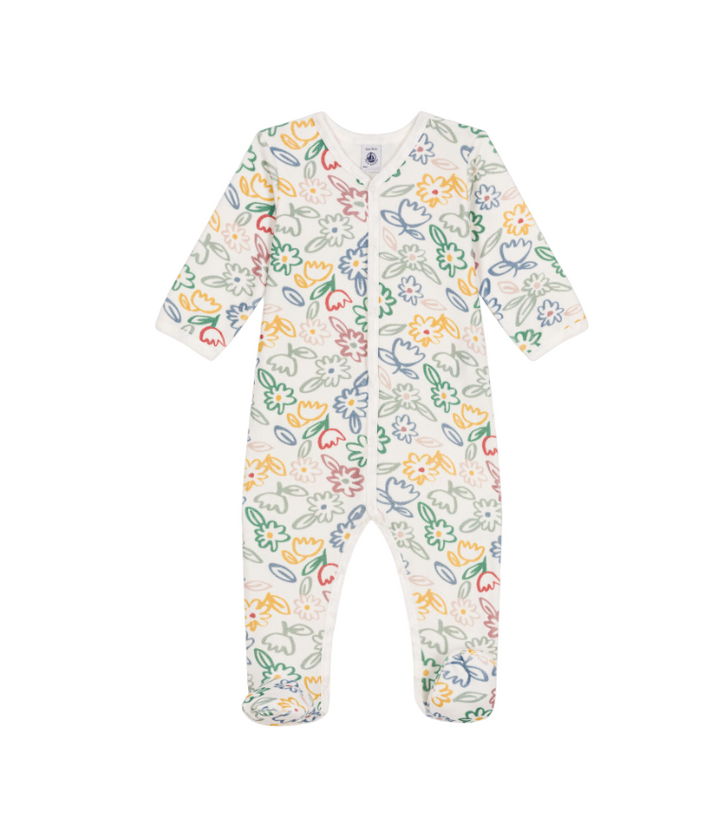 Petit Bateau Baby Girl Floral Velour Footies