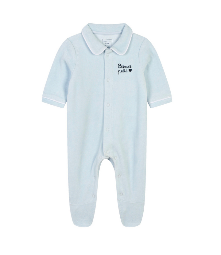 Carrenment Beau Baby Boy Blue Velour Pajamas