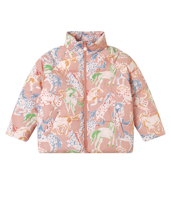 Girl Horse Print Puffer Coat