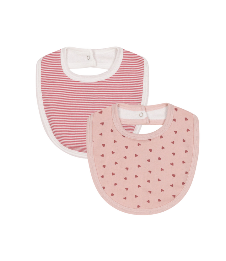 Petit Bateau Baby Girl Heart 2Pc Bibs Set