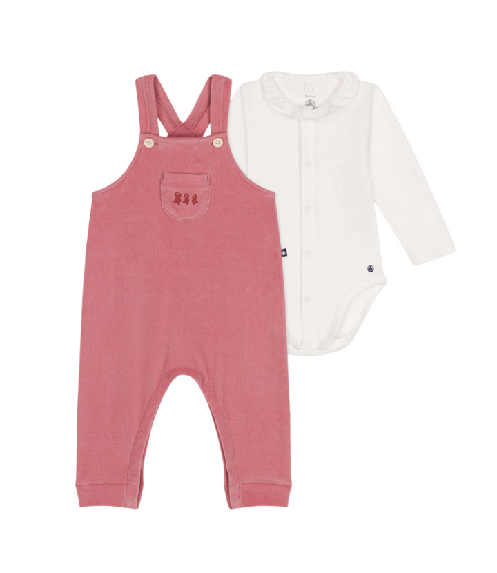 Petit Bateau Baby Girl 2Pc Velour Dungaree Set