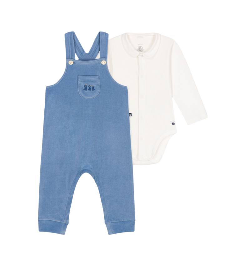 Petit Bateau Baby Boy 2Pc Velour Dungaree set