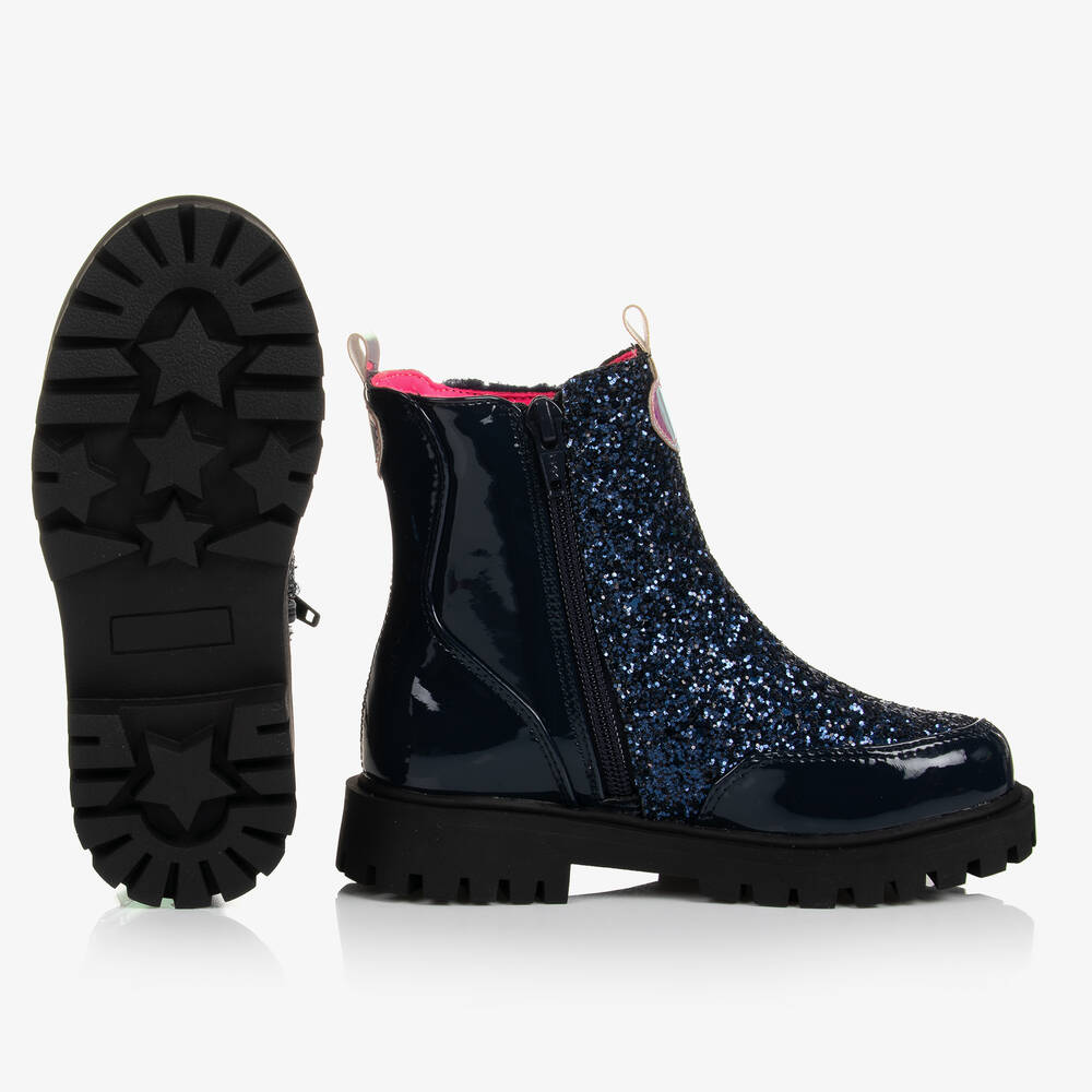 Girls navy patent fashion boots